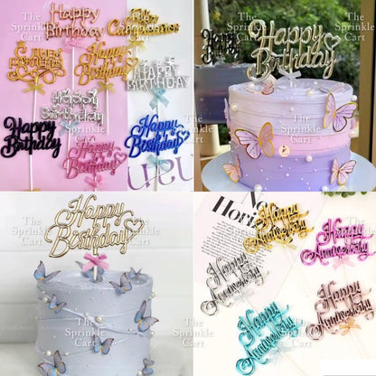 3D Happy Birthday with Bow Cake Topper Birthday Party Decoration TSC