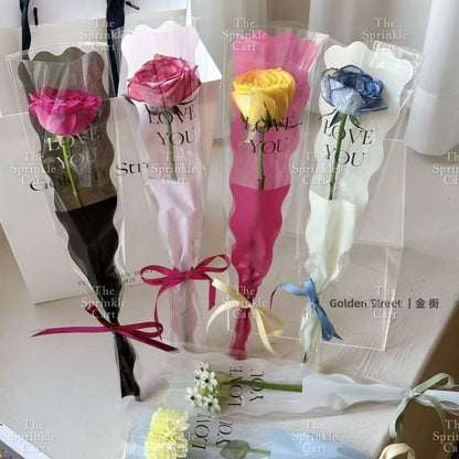 50pcs Transparent Creative Single Mermaid and Gold-edge OPP Flower Wrapper TSC