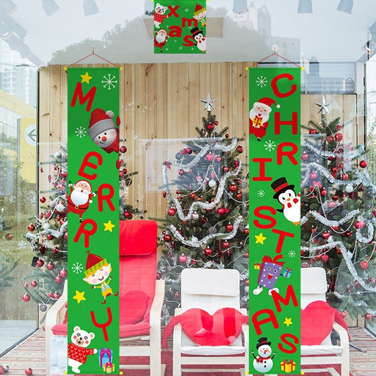 Merry Christmas Banner Door Sign Decor Porch Hanging Ornament Santa Claus Tree Snowman House Design