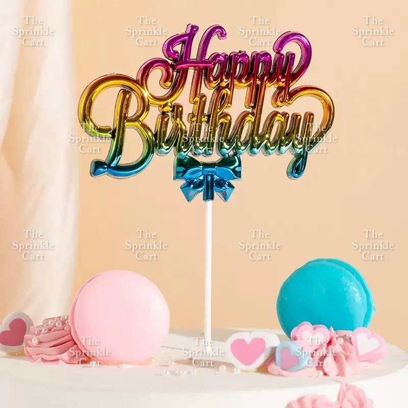 3D Happy Birthday with Bow Cake Topper Birthday Party Decoration TSC