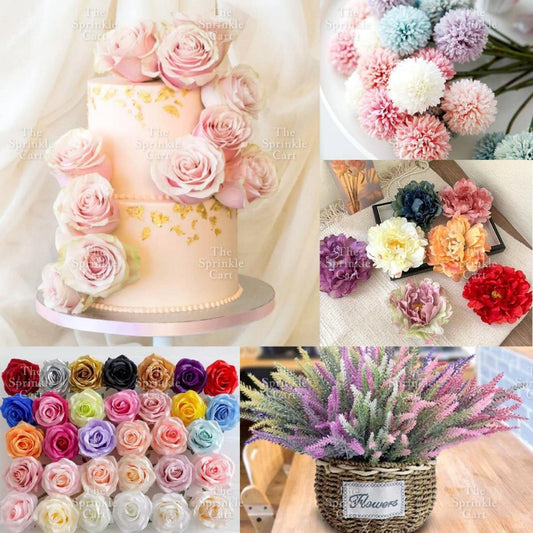 Artificial Flowers Rose Peony Tulip Lavender Vanilla Daisy Sunflower Tropical Leaf Cake Decoration