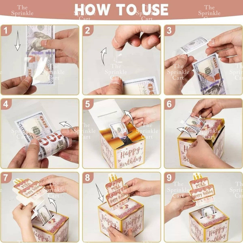 Surprise Money Pulling Box and Money Accordion Angpao Envelope DIY 3D Puzzle Cake Gift TSC