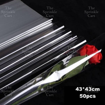 50pcs Transparent Creative Single Mermaid and Gold-edge OPP Flower Wrapper TSC