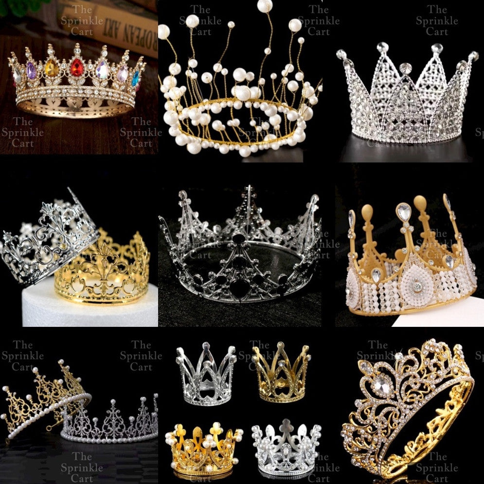 Crown Cake Topper/ Decor Shiny Gold Silver Pearl Birthday Princes