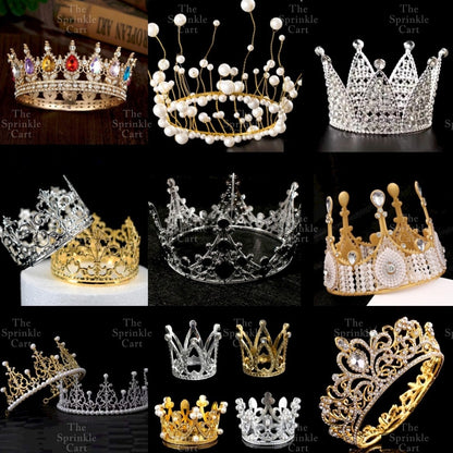 Crown Cake Topper/ Decor Shiny Gold Silver Pearl Birthday Princes