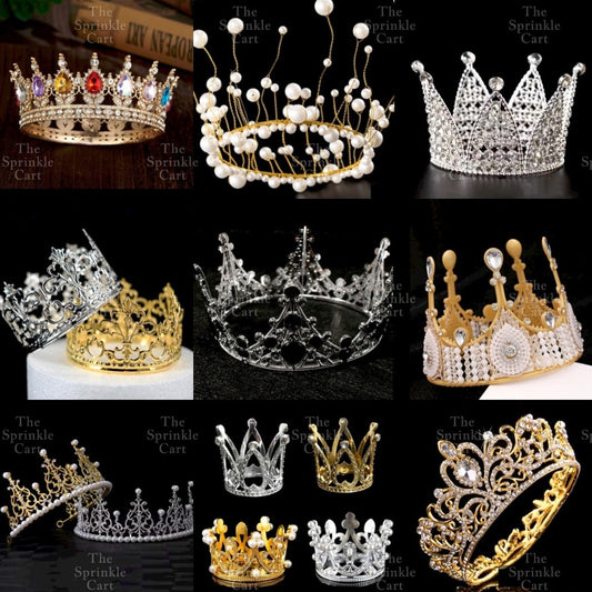 Crown Cake Topper/ Decor Shiny Gold Silver Pearl Birthday Princes