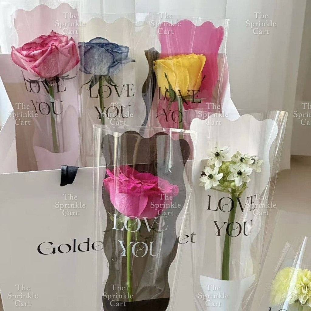 50pcs Transparent Creative Single Mermaid and Gold-edge OPP Flower Wrapper TSC