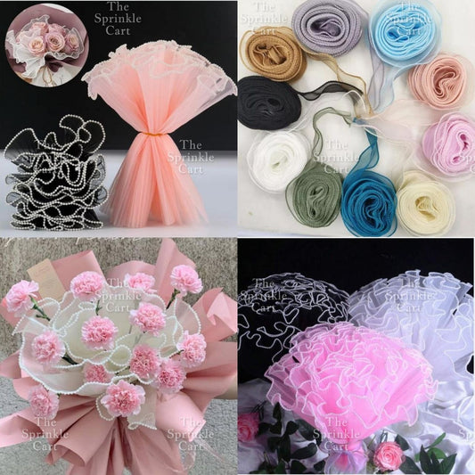 Fishtail Ribbon Wave Net Yarn Mermaid Tail for DIY Flower Bouquet TSC