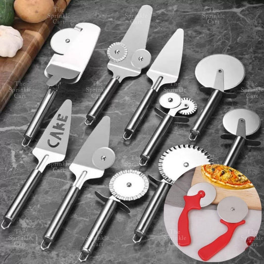 Stainless Steel Double Roller Pizza Wheel Cutter and Spatula Pastry Tools TSC
