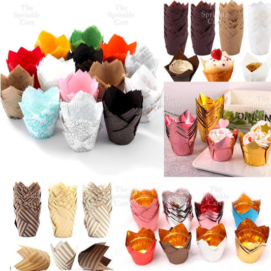 50pcs Tulip Muffin Liner Cupcake Baking Cups Newspaper Stripe Style TSC