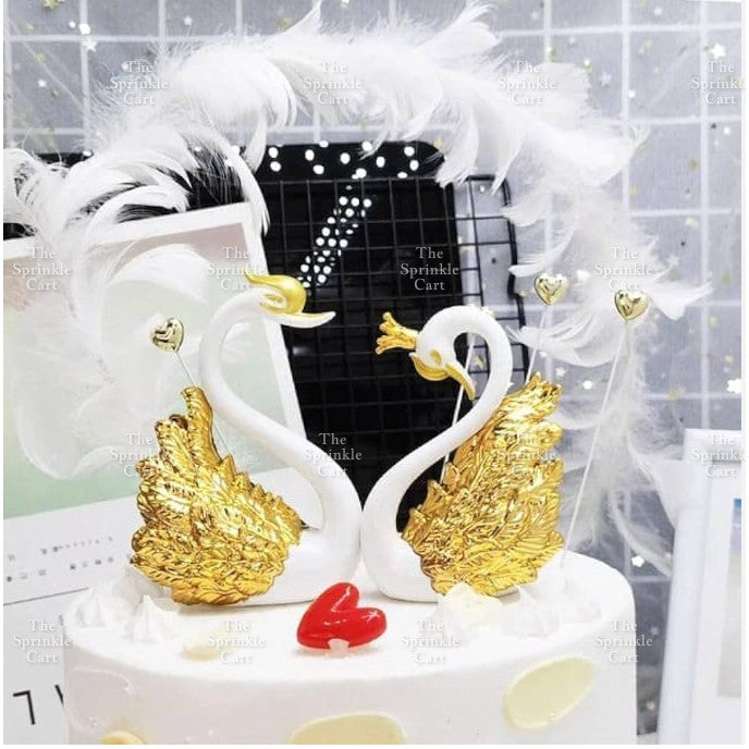 Flamingo Cake Toy Topper Figurine Elegant White Golden Swan Baking Decoration TSC