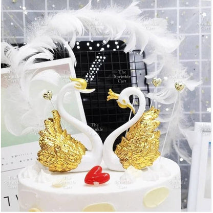 Flamingo Cake Toy Topper Figurine Elegant White Golden Swan Baking Decoration TSC