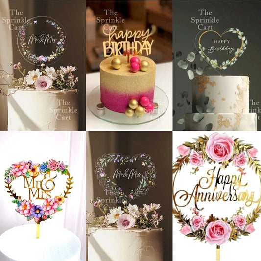 Floral Acrylic Topper Birthday Anniversary Bride to be Mr & Mrs Wedding Anniversary
