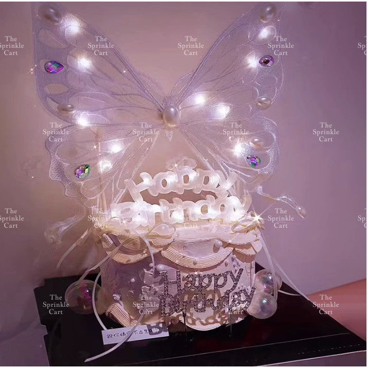 Embroidered Large Butterfly with Pearl and Rhinestone for Cake and Bouquet Decoration TSC