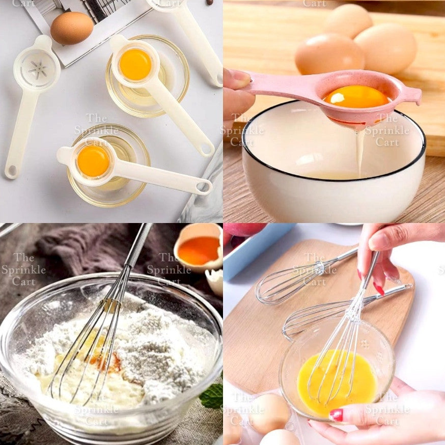 Egg Yolk Separator with Long Handle and Silver Mini Whisk TSC