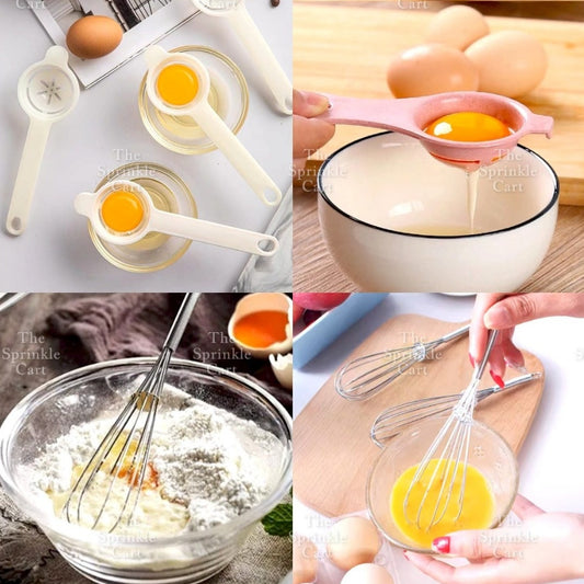 Egg Yolk Separator with Long Handle and Silver Mini Whisk TSC