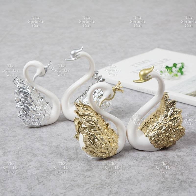Flamingo Cake Toy Topper Figurine Elegant White Golden Swan Baking Decoration TSC