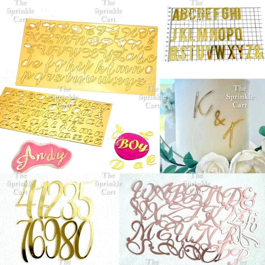 Alphabet Lettering and Number Cursive Acrylic Set DIY Calligraphy Pattern Cake Stamp Decor TSC