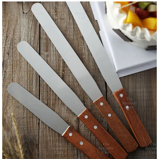 Stainless Steel Offset Cake Spatula with Wooden Handle Straight Angled