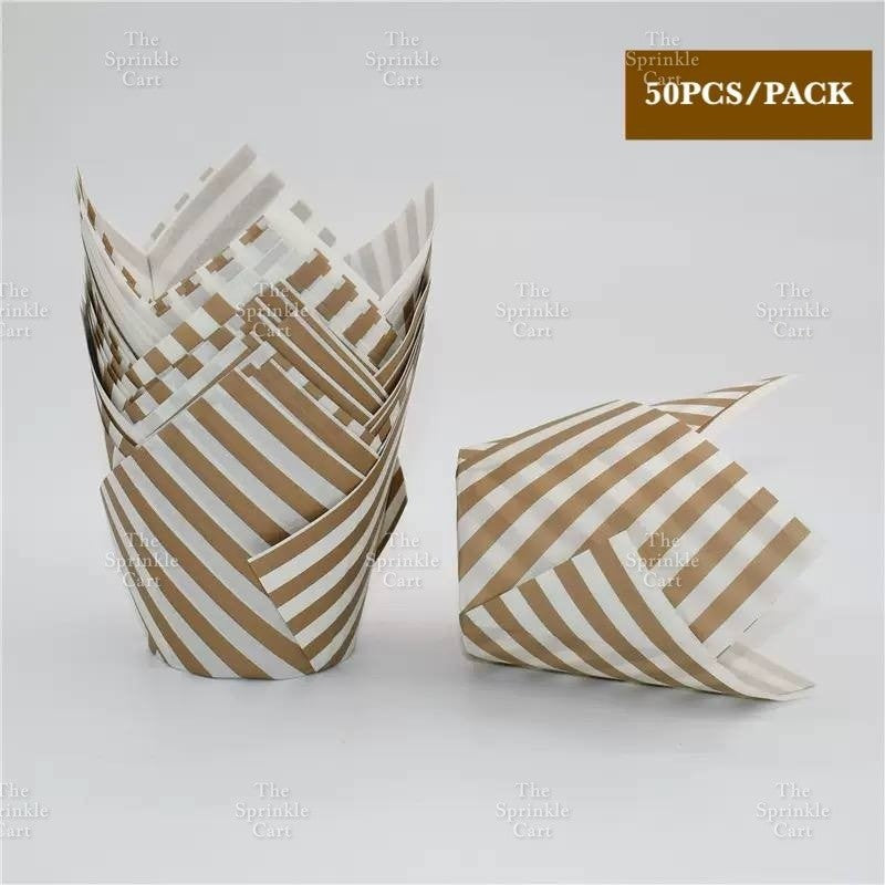 50pcs Tulip Muffin Liner Cupcake Baking Cups Newspaper Stripe Style TSC