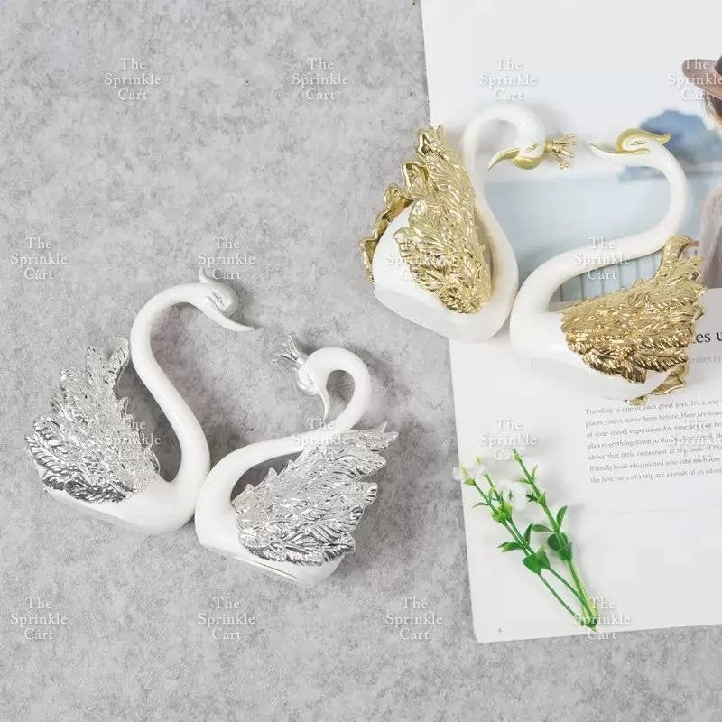 Flamingo Cake Toy Topper Figurine Elegant White Golden Swan Baking Decoration TSC