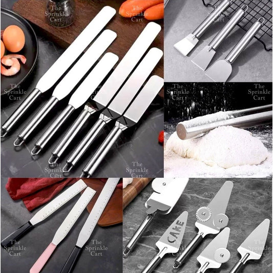 Stainless Steel Dough Rolling Pin and Wheel Pizza Cutter Spatula Baking Tools TSC