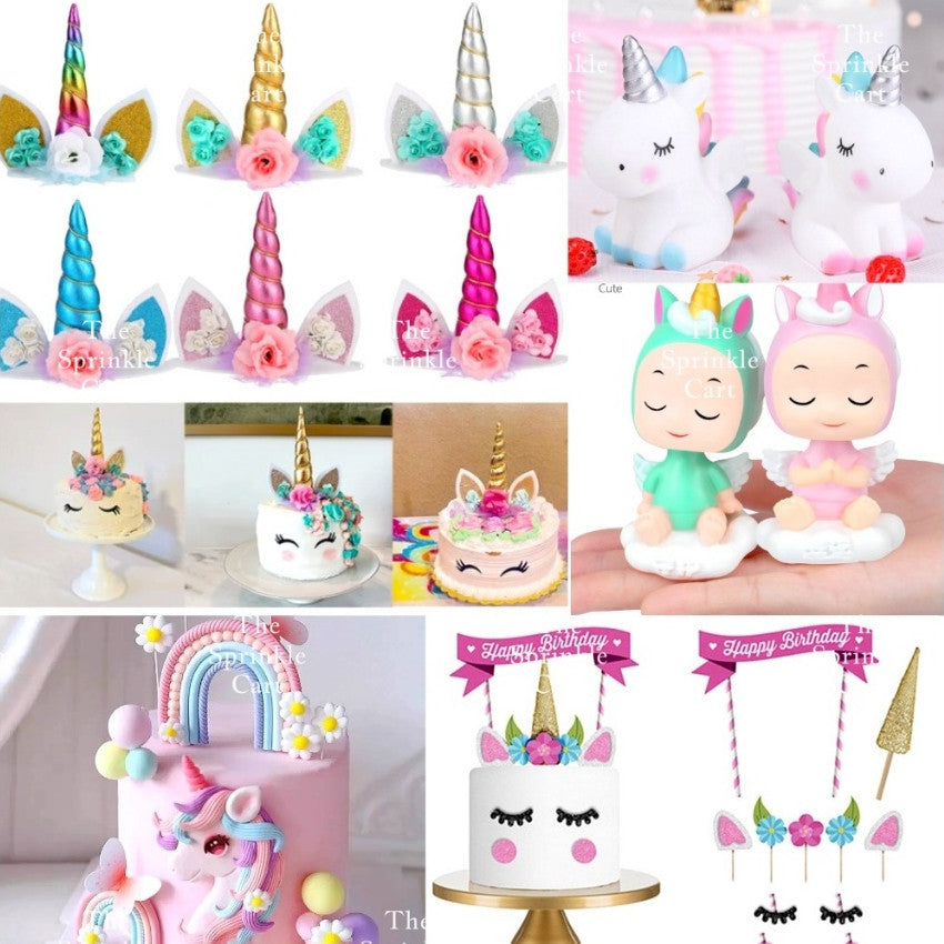 Unicorn Themed Cake Topper Birthday Decoration Happy Birthday Unicorn Horn Cupcake Set