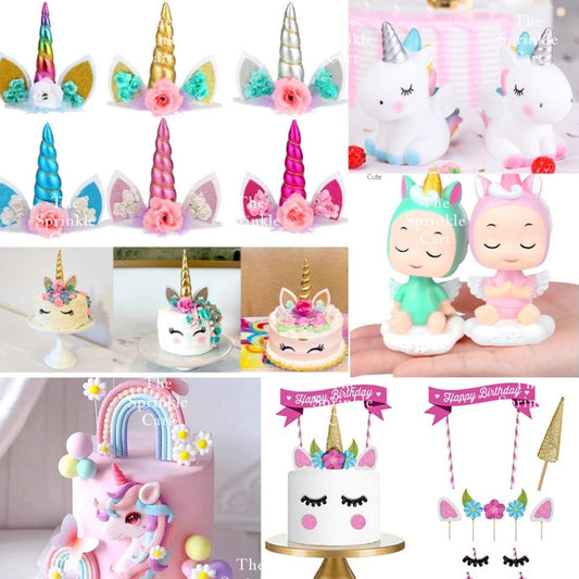 Unicorn Themed Cake Topper Birthday Decoration Happy Birthday Unicorn Horn Cupcake Set