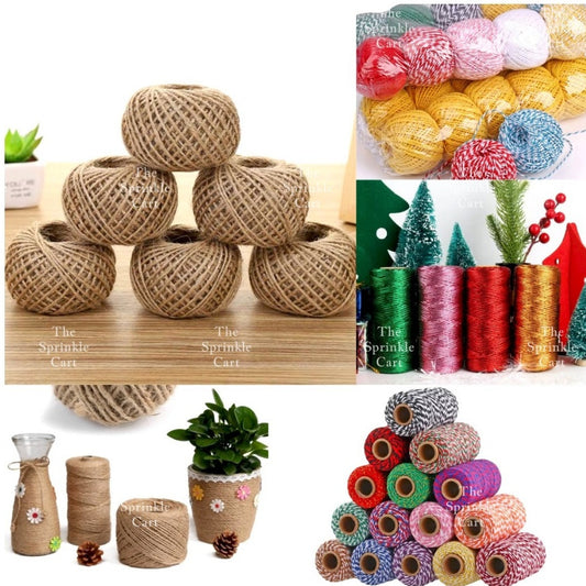 Jute String and Semi Elastic Cotton Thread for DIY Gift Wrapping and Arts and Crafts TSC