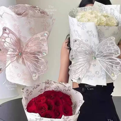 Embroidered Large Butterfly with Pearl and Rhinestone for Cake and Bouquet Decoration TSC