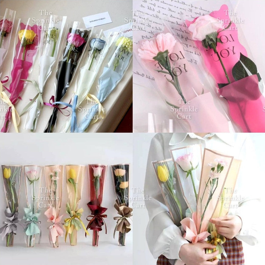 50pcs Transparent Creative Single Mermaid and Gold-edge OPP Flower Wrapper TSC