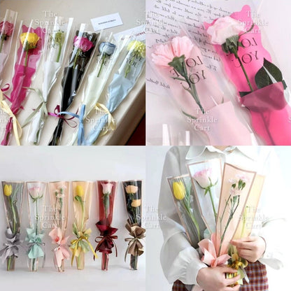50pcs Transparent Creative Single Mermaid and Gold-edge OPP Flower Wrapper TSC