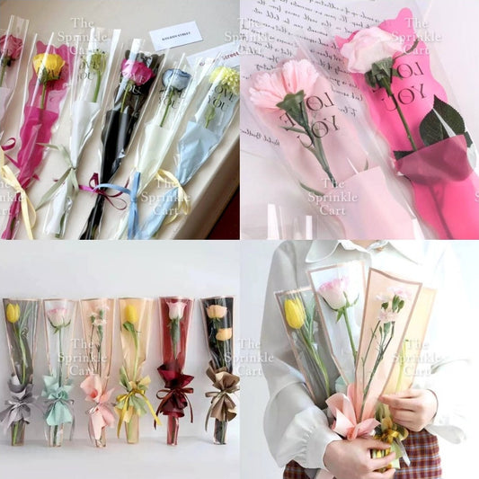 50pcs Transparent Creative Single Mermaid and Gold-edge OPP Flower Wrapper TSC