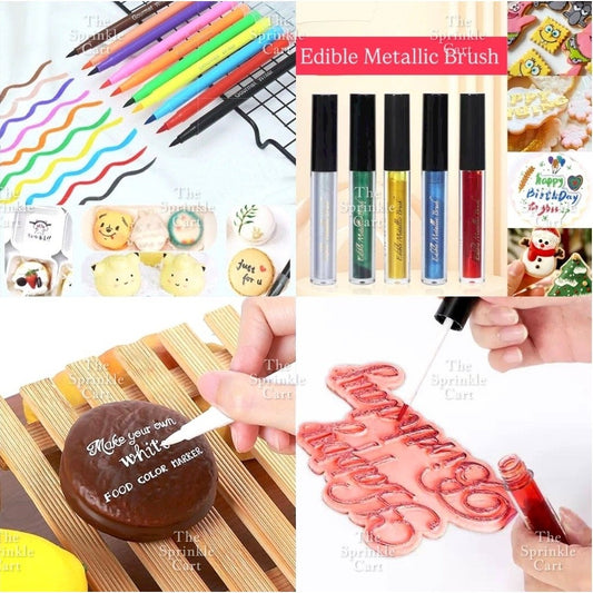 Edible Pigment Dual Tip Writing Pen and Metallic Edible Brush Cake Macaron Decoration TSC