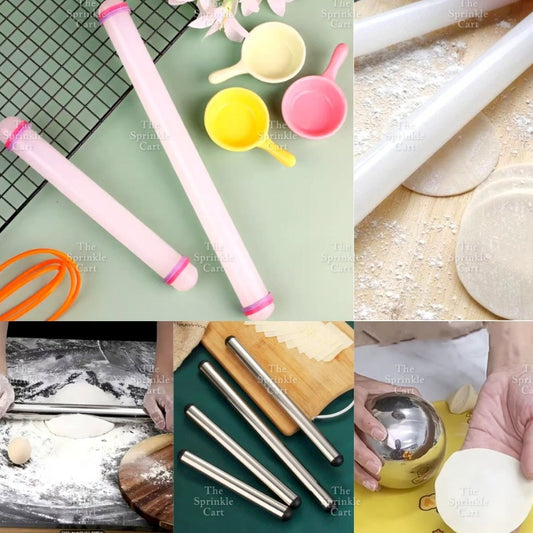 Non-stick Fondant Plastic Rolling Pin With Handle Rubber and Stainless Steel Baking Roller TSC