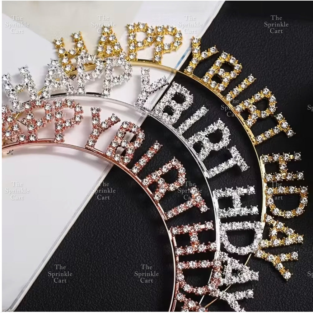 0-9 Silver Rhinestone Number Metal Topper And Happy Birthday Headband Party Needs TSC