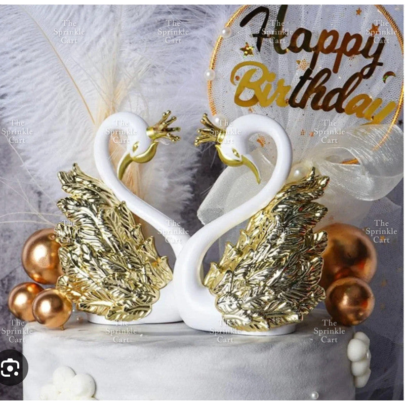 Flamingo Cake Toy Topper Figurine Elegant White Golden Swan Baking Decoration TSC