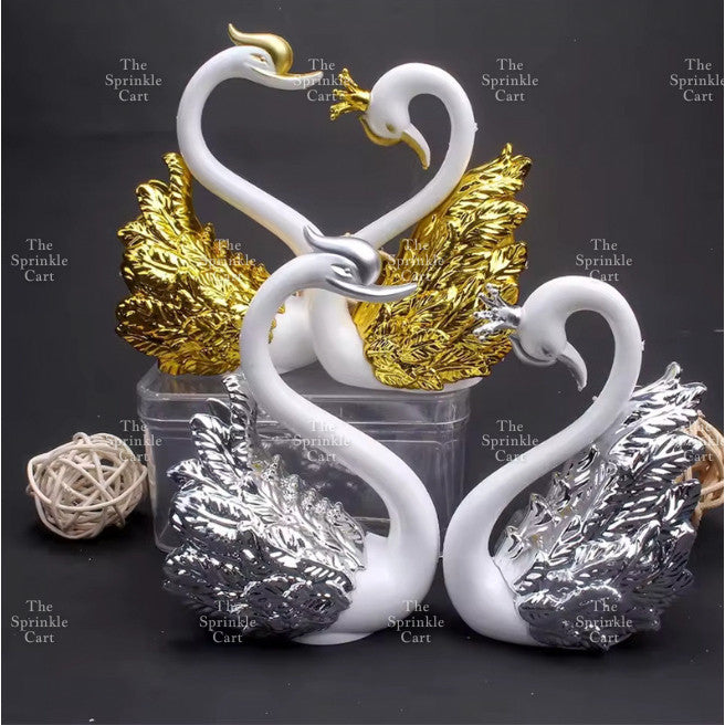 Flamingo Cake Toy Topper Figurine Elegant White Golden Swan Baking Decoration TSC