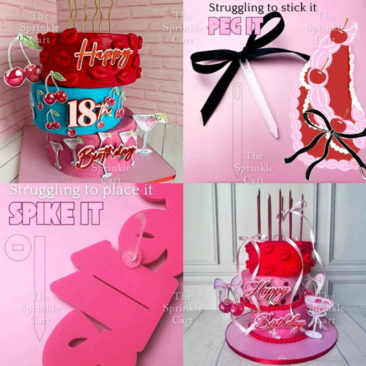 Acrylic Birthday Cake Insert Spikes And Bow Decoration TSC
