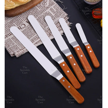 Stainless Steel Offset Cake Spatula with Wooden Handle Straight Angled