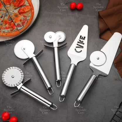 Stainless Steel Double Roller Pizza Wheel Cutter and Spatula Pastry Tools TSC
