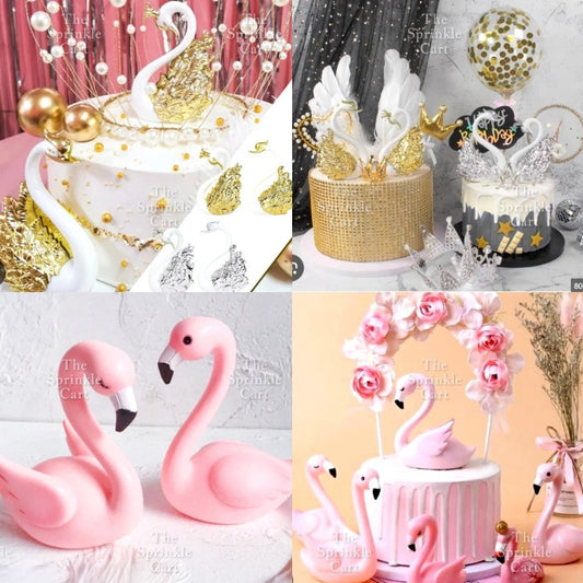 Flamingo Cake Toy Topper Figurine Elegant White Golden Swan Baking Decoration TSC