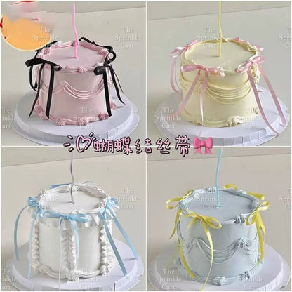Colorful Glitter Ribbon Bow Tie Ballet and Spike Cake Topper TSC