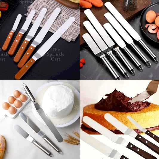 Stainless Steel Offset Cake Spatula with Wooden Handle Straight Angled
