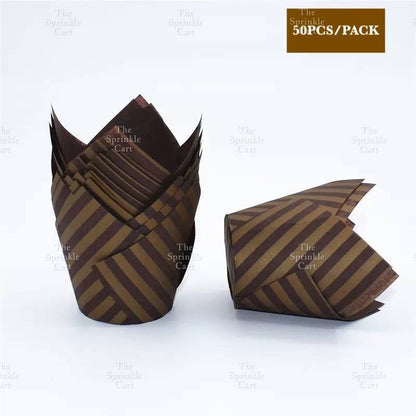 50pcs Tulip Muffin Liner Cupcake Baking Cups Newspaper Stripe Style TSC