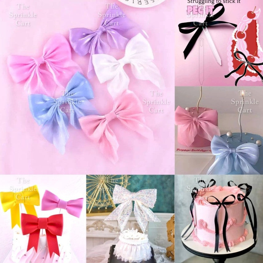Colorful Glitter Ribbon Bow Tie Ballet and Spike Cake Topper TSC