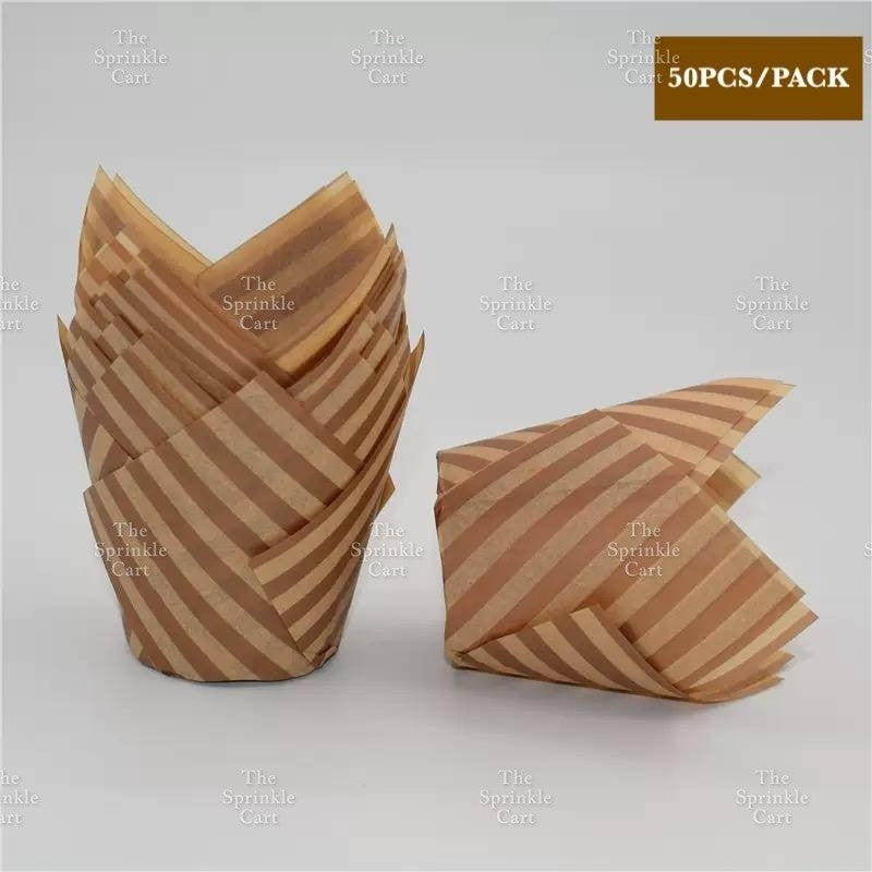 50pcs Tulip Muffin Liner Cupcake Baking Cups Newspaper Stripe Style TSC