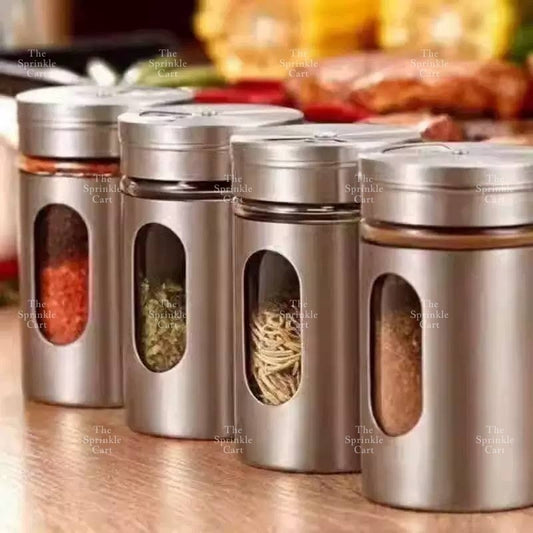 Stainless Steel Glass Seasoning Spice Shaker Jar container TSC
