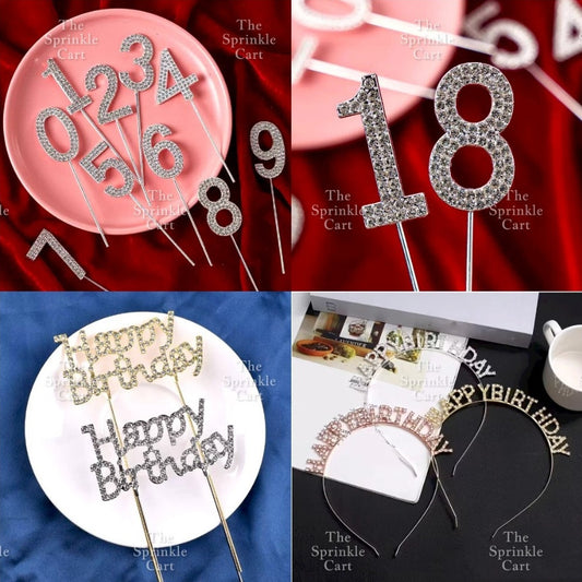 0-9 Silver Rhinestone Number Metal Topper And Happy Birthday Headband Party Needs TSC