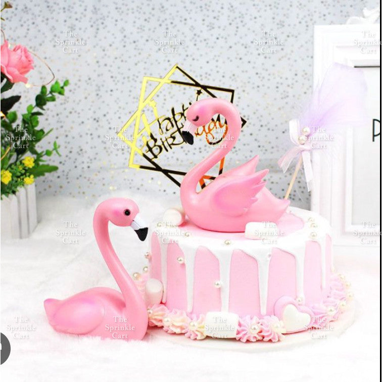 Flamingo Cake Toy Topper Figurine Elegant White Golden Swan Baking Decoration TSC